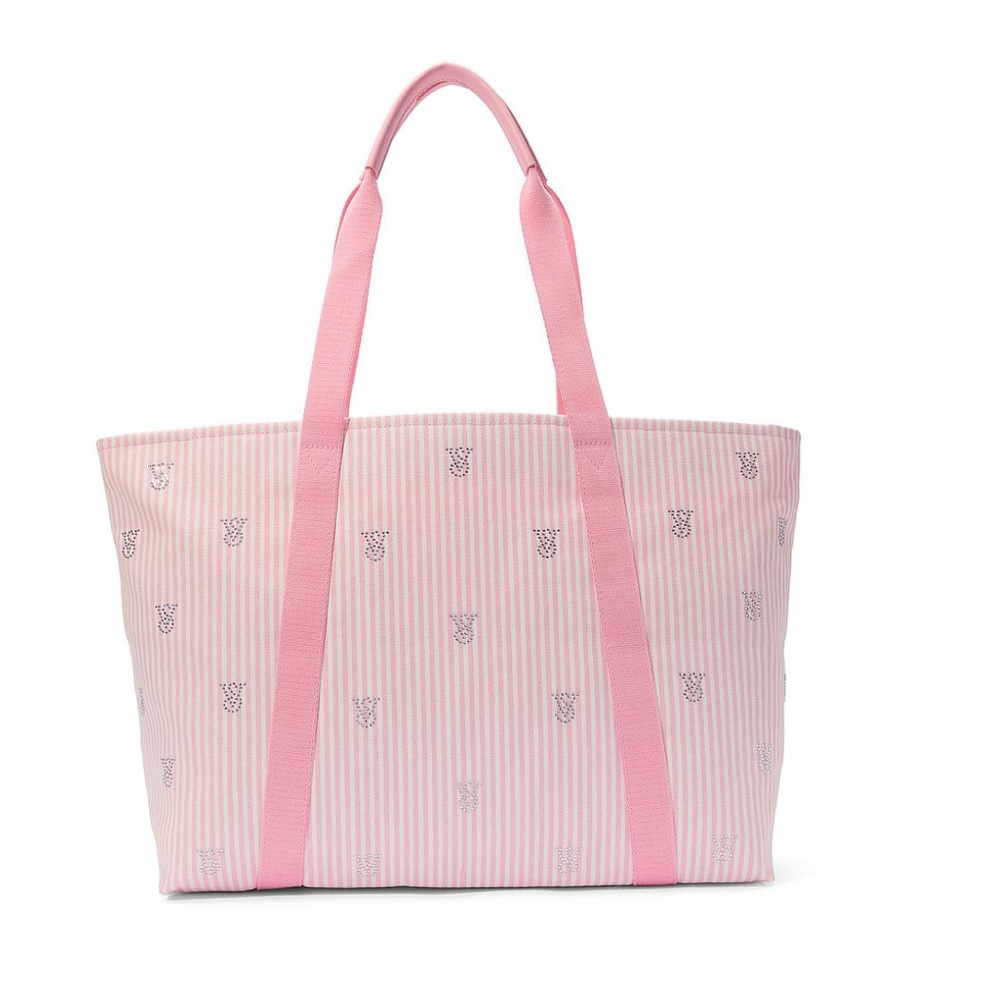Victoria's Secret Heritage Stripe/Bling Tote Bag w/ "VS" logo in rhinestones